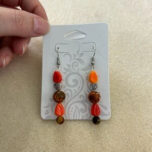 Handmade beaded Celtic orange autumn earrings